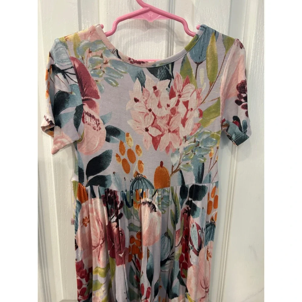 Posh Peanut Dress Purple Floral Short Sleeve Empire Waist Bamboo Viscose 6T